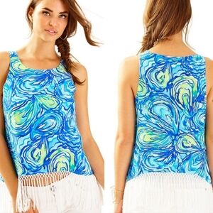 Lilly Pulitzer Sonya Top Oh Shunks Fringe Tank Top Size 2